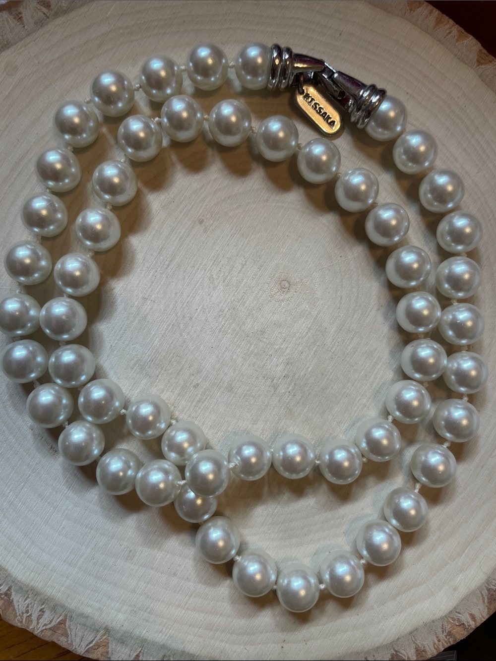 Kissaka White Simulated Pearl Necklace with Silver clasp